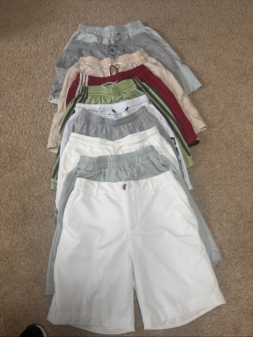 Men's Athletic Shorts Pack - White, Gray, Green, Red, Beige Mix